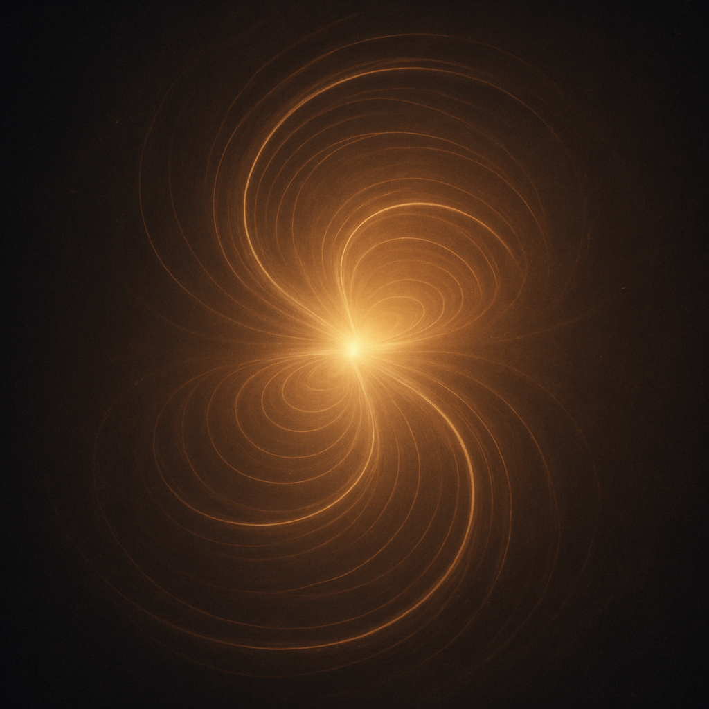 Spiral lines of light pulsing inward and outward, symbolising the balance between resonance and discernment.